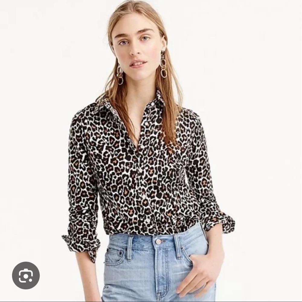 J crew slim perfect shirt in leopard print
